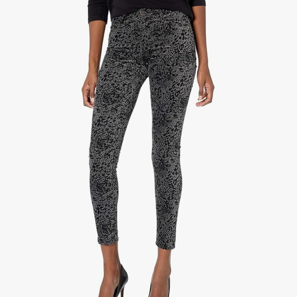 AG FARRAH SKINNY ANKLE HIGH RISE GREY BLACK LEOPARD STRETCH VELVET 25 NWOT